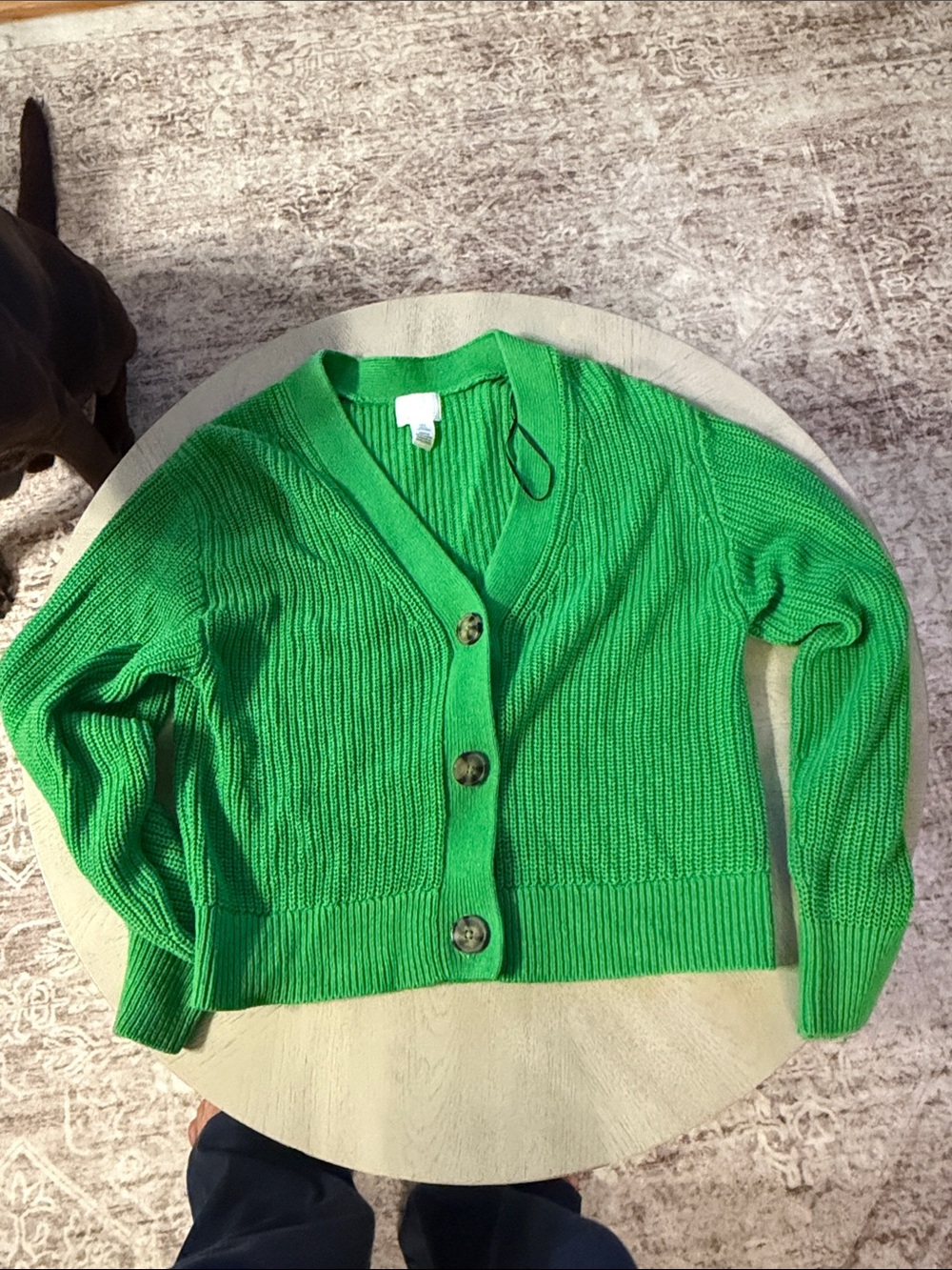 H&M Bright Green Ribbed Button-Front Cardigan